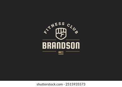 Fitness boxing club creative power fist retro logo design template vector flat illustration. Sport gym center athletic abstract hand physical exercising training minimalist logotype emblem