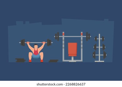 Fitness boy squat barbell arms gym 2d vector illustration concept for banner, website, illustration, landing page, flyer, etc.