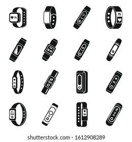 Iconos de accesorios de pulsera de fitness. Conjunto simple de iconos vectoriales de brazalete de fitness para el diseño web sobre fondo blanco