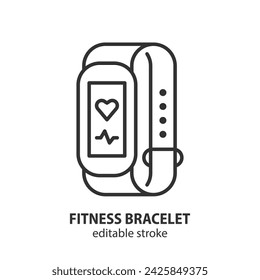 Fitness bracelet line icon. Fitness tracker vector symbol. Smart watch illustration. Editable stroke.