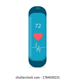 Fitness bracelet for measuring the pulse and counting steps on the white background. Vector illustration in flat style
