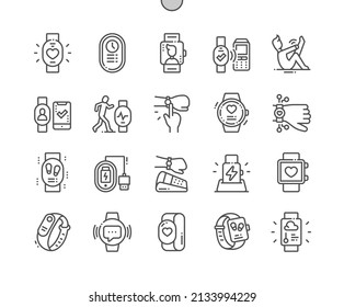 Fitness bracelet. Nfc payment. Running. Pedometer. Pixel Perfect Vector Thin Line Icons. Simple Minimal Pictogram