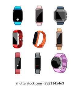 fitness bracelet set cartoon. watch smtracker, sport wearable, digital activity, smartwatch band fitness bracelet sign. isolated symbol vector illustration