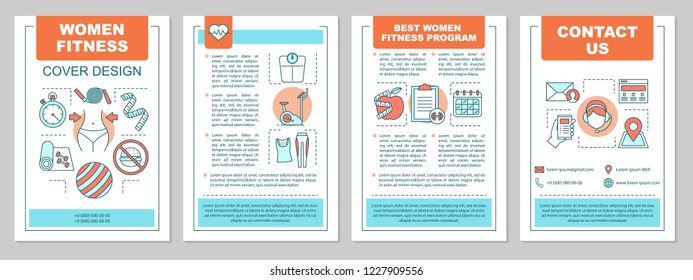 Fitness brochure template layout. Weight losing. Healthy lifestyle. Gym training. Flyer, booklet, leaflet print design. Physical activities. Vector page layouts for magazines, annual reports, posters