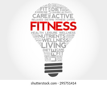 Fitness bulb word cloud, health concept