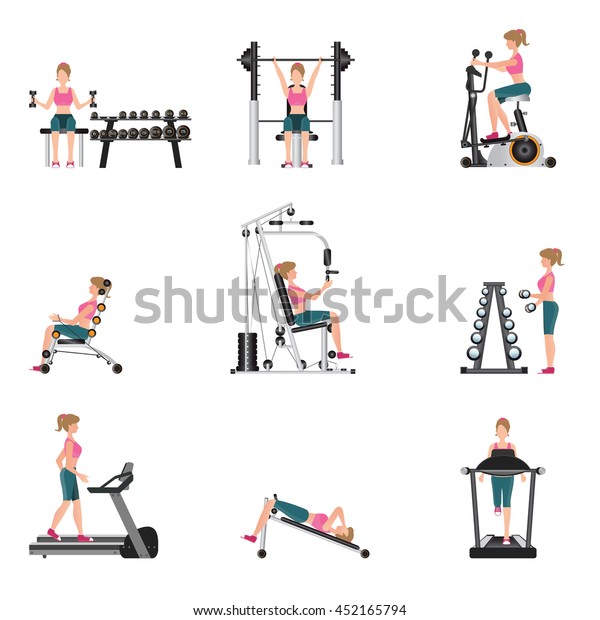 Fitness Cardio Exercise Equipment Young Women Stock Vector (Royalty ...