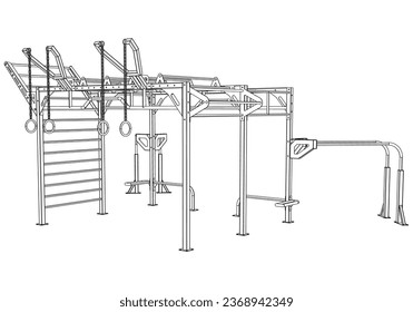 Fitness, cardio, and muscle building machines, equipments set at gym. Workout and training concept. Vector illustration.