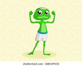 Fitness cartoon frog with big muscles