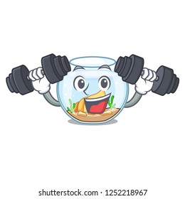 Fitness cartoon goldfish a in on fishbowl
