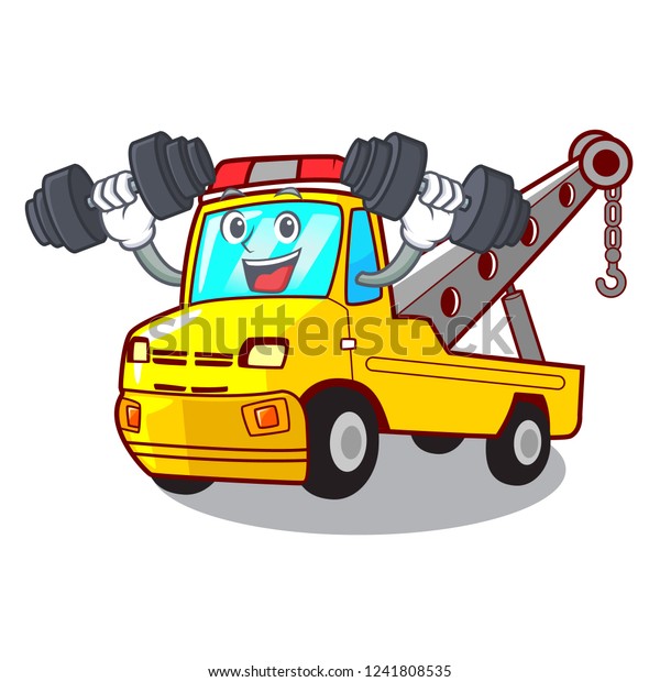 Fitness Cartoon tow\
truck isolated on rope