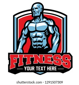 fitness center badge with muscular man