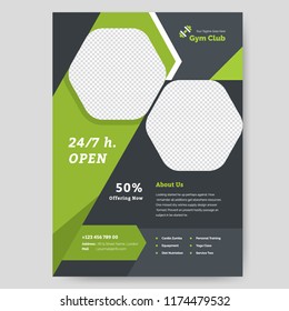  Fitness Center Flyer & Poster Cover Template. Fitness And Gym Concept, Abstract Modern Design, Business Brochure. Vector Illustration