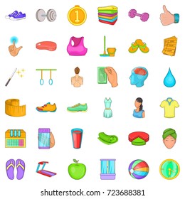 Fitness center icons set. Cartoon style of 36 fitness center vector icons for web isolated on white background