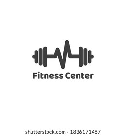 Fitness Center Logo Design with pulse or heartbeat. love fitness logo. Stock vector illustration isolated on white background.