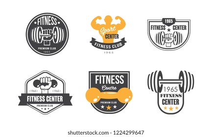 Fitness center logo design set, retro emblem for sport club or gym vector Illustration on a white background