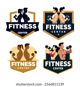 Fitness center logo with muscular figures for gym, workout, and health branding