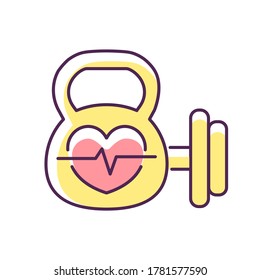 Fitness center RGB color icon. Sport shop. Workout accessory. Gym equipment. Dumbbell for weight lifting exercises. Isolated vector illustration