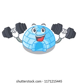 Fitness character cartoon ice house in snowfield