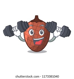 Fitness character cartoon on moriche palm fruit