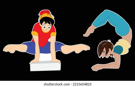 Fitness character set vector design. Beautiful young woman do fitness activities.