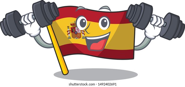 Fitness character spain flags formed with cartoons