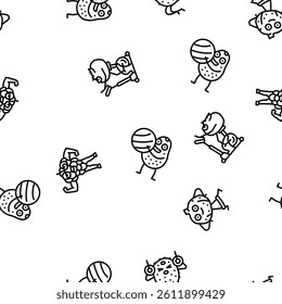 fitness character sport workout vector seamless pattern thin line illustration