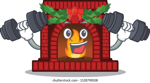 Fitness christmas fireplace isolated with the mascot