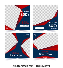 Fitness class square banner template, promotional banner for social media post, web banner and flyer illustration