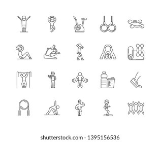Fitness classes  line icon signs. Linear vector outline illustration set concept.