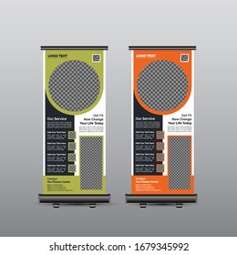 Fitness Club Competition Roll Up Banner Design.
