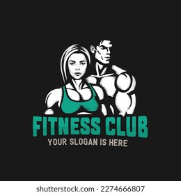 Fitness Club emblem. Fitness couple logo design for fitness or gym. Vector illustration.