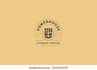 Fitness club healthy lifestyle abstract fist circle logo design template vector flat illustration. Gym center bodybuilding workout sport coach physical exercise power athletic hand minimalist logotype