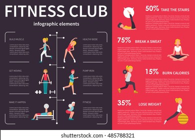 Fitness Club infographic flat vector illustration. Presentation Concept