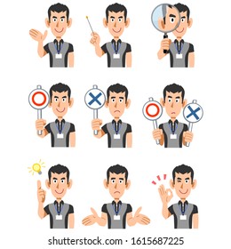 Fitness club instructor male upper body set of 9 different poses
