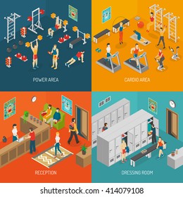 Fitness Club Isometric Concept Set Isolated Vector Illustration
