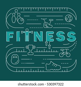 Fitness club logo banner. Modern thin line icons set of gym equipment, sports recreation activity. Simple symbol collection. Vector logotype concept for web graphics.