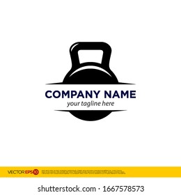 Fitness club logo with barbell and kettlebell on white, vector illustration template, EPS 10