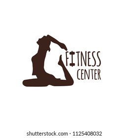 Fitness club logo or emblem with woman  silhouette. Isolated on white background. 