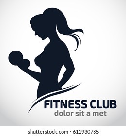 Fitness Club Logo Emblem Woman Silhouettes Stock Vector Royalty Free