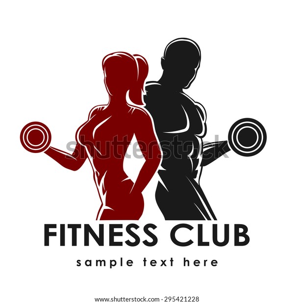 Fitness Club Logo Emblem Woman Man Stock Vector (Royalty Free) 295421228