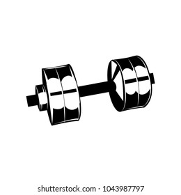 Fitness club logo, gym logotype, dumbbels. Vector illustration isolated on white background.