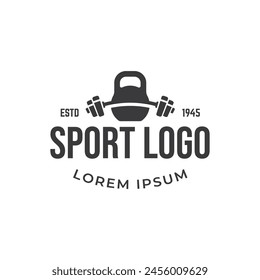 Fitness club logo with kettlebell on white, vector illustration template