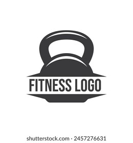 Logo de club de fitness con kettlebell en blanco, Plantilla de Ilustración vectorial