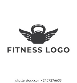Fitness club logo with kettlebell on white, vector illustration template