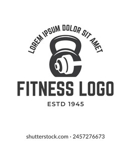Fitness club logo with kettlebell on white, vector illustration template