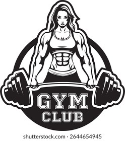 Fitness club Logo, Strong Woman with Barbell