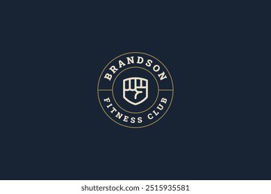 Fitness club minimalist athletic fist circle retro logo design template vector flat illustration. Gym center boxing bodybuilding sport training muscle physical exercise workout creative logotype