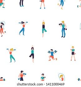 Fitness club seamless pattern vector illustration. Sport center background