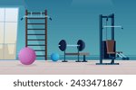 Fitness club sport background with accessories for gym club vector background of fitness zone