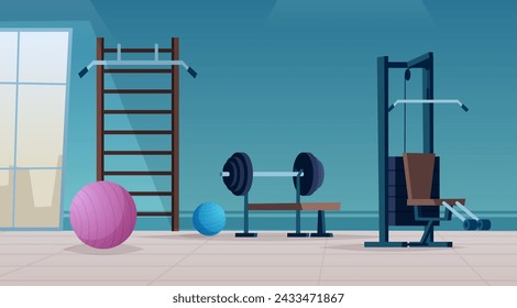 Fitness club sport background with accessories for gym club vector background of fitness zone